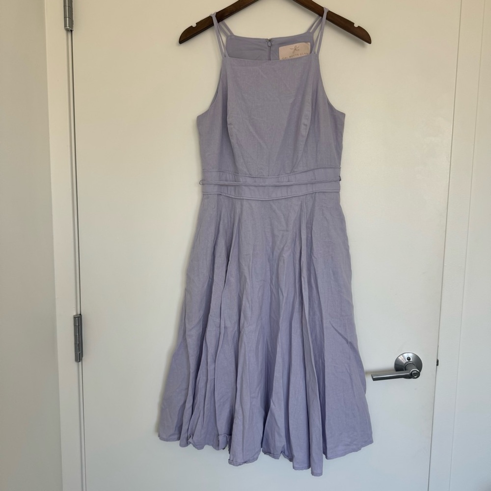 Size 8 Gal Meets Glam Caroline Linen Blend Fit & Flare Light Purple Midi Dress - Picture 3 of 16
